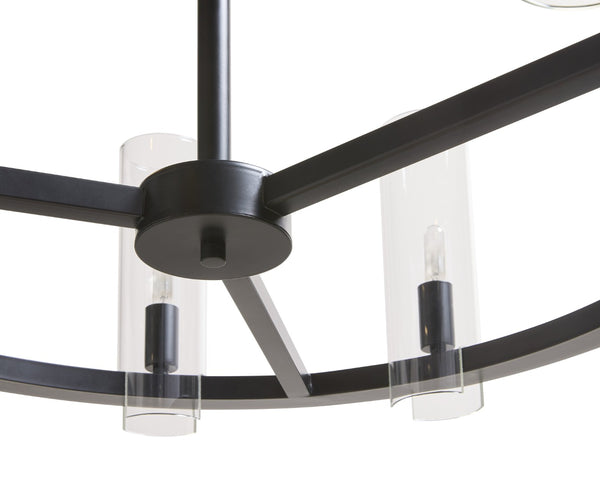 Sunpan CLARABELLE Chandelier - Elegant Black Metal Wheel Design with Clear Glass Shades for Warm Glow 107927