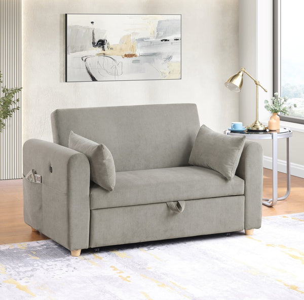 English Elm Corduroy Convertible Sleeper Loveseat with USB Charging, Magazine Pockets, Plush Pillows & Space-Saving Design Gray B016P405886