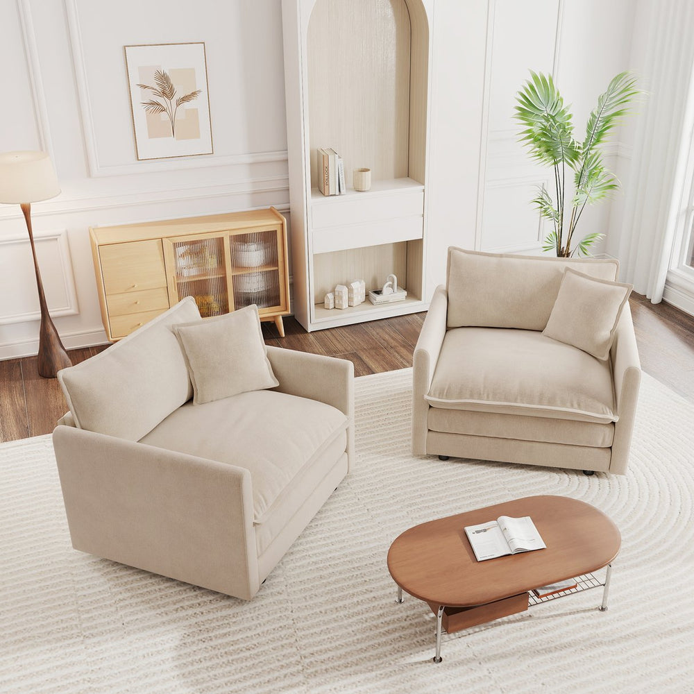 English Elm Accent Armchair Set of 2 Chenille Upholstered with Toss Pillows for Living Room W714S00889
