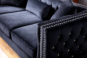 English Elm Paige Velvet Tufted Sofa Black with Faux Diamond Buttons, KD Compact Design & Chrome Legs B078S00470