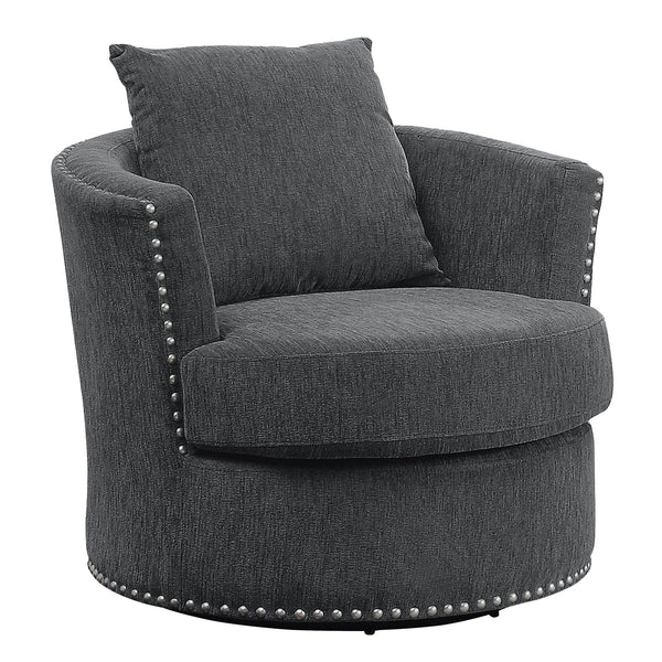 English Elm Living Room Chair Morelia Swivel Chenille with Nailhead Trim, Loose Back Cushions & Solid Wood Base Charcoal 34.75 L x 33 W x 29 H B011P321291