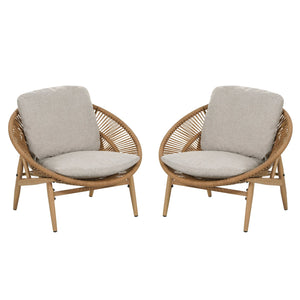 English Elm Christopher Knight Home® - Cyril Outdoor Papasan Lounge Chairs Set Of 2 - Light Brown Wicker With Plush Beige Cushions For Comfort N775P290578B-S2