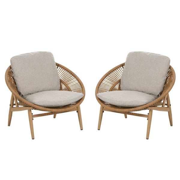 English Elm Christopher Knight Home® - Cyril Outdoor Papasan Lounge Chairs Set Of 2 - Light Brown Wicker With Plush Beige Cushions For Comfort N775P290578B-S2