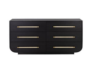 Sunpan Tarrant Dresser - Modern Black Oak Design with Raffia Wrapped Handles and Elegant Curves for Style
