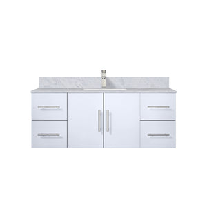 English Elm Glossy White Bath Vanity 48" x 22" with Carrara Marble Top, Soft-Close Drawers, Faucet Included B2731P258657