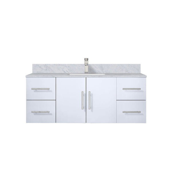 English Elm Glossy White Bath Vanity 48" x 22" with Carrara Marble Top, Soft-Close Drawers, Faucet Included B2731P258657