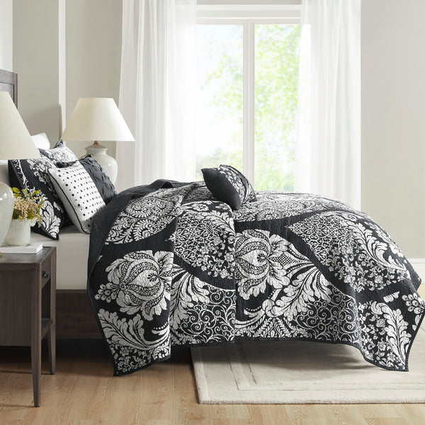 English Elm 6 Madison Park Vienna Cotton Quilt Set King/Cal King Reversible Damask 6-Piece OEKO-TEX Safe Comfort B03597640