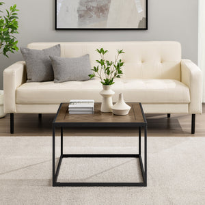 English Elm Walker Edison - Contemporary Parquet-Top Square Coffee Table with Metal Open-Box Frame, Warp-Resistant MDF, Sleek Design Brown 28 L x 28 W x 4 H B185P168862