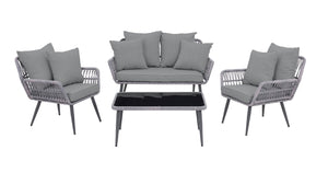 English Elm Portofino Outdoor 4-Pc Conversation Set with Removable Waterproof Cushions, Tempered Glass Top Grey B365P397656