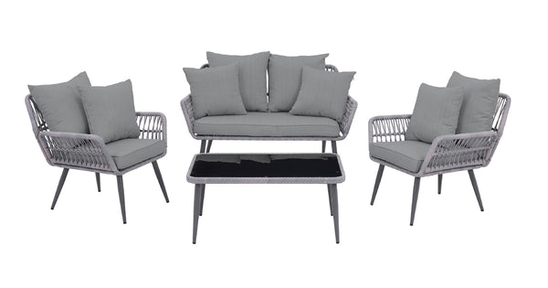 English Elm Portofino Outdoor 4-Pc Conversation Set with Removable Waterproof Cushions, Tempered Glass Top Grey B365P397656