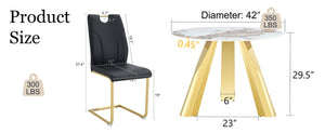 English Elm Table 5-Piece Dining Set: 42-Inch White Imitation Marble Round Top With 4 Chic Black Chairs & Gold Legs W2920S00051-GIGA