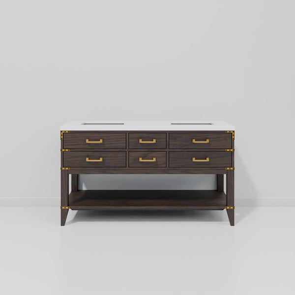 English Elm Brown Oak Double Bath Vanity With Cultured Marble Top - Elegant Storage & Soft-Close Features B2731P260252