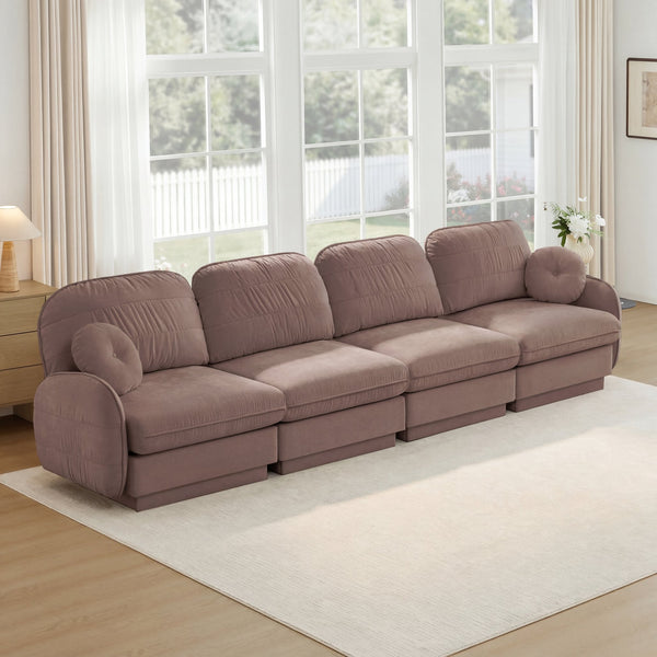 English Elm 137"chenille Cloud Sofa Deep Seat Four Seater with Quilted Cushions for Living Room Rose Dust W714S01780