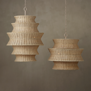 Phebe Chandelier - Elegant Coastal Design with Bleached Wicker Shade and Vanilla Finish for Homes