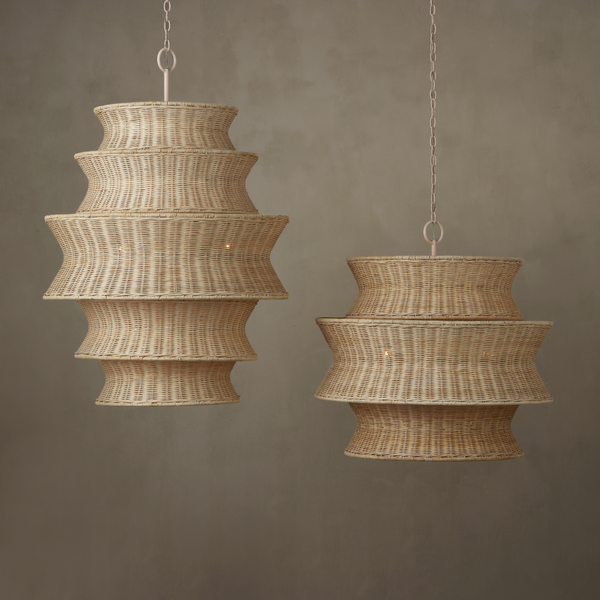 Phebe Chandelier - Elegant Coastal Design with Bleached Wicker Shade and Vanilla Finish for Homes