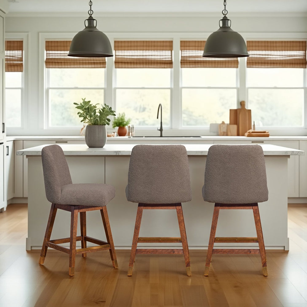English Elm Amelia Boucle Upholstered Swivel Counterstools Set of 2 for Kitchen Island Bar B2736S00030