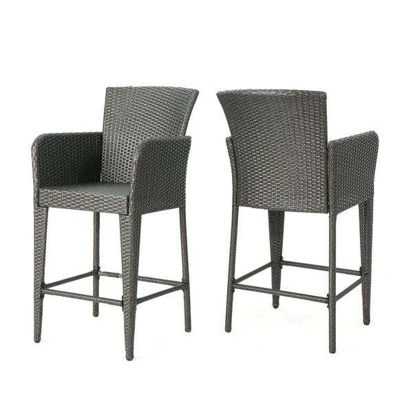 English Elm Christopher Knight Home® - ANAYA Outdoor Wicker Barstool Set of 2 — Weatherproof PE Wicker with Powder-Coated Iron Frames Grey 58896.00GRY