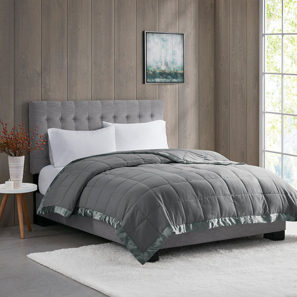 Madison Park Windom Casual Lightweight Down Alternative Blanket with Satin Trim MP51-5150 Charcoal