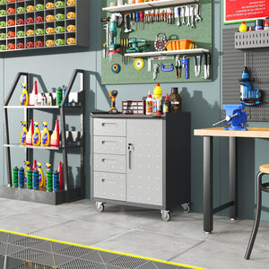English Elm Sturdy Rolling Steel Garage Cabinet with Locking Drawers and Diamond Plate Workshop Storage T2398P222836