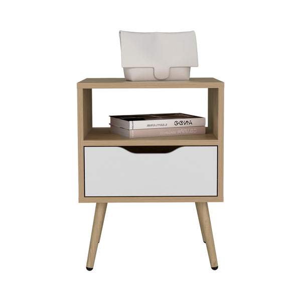 English Elm Nightstand, Compact Engineered Wood Design with Drawer and Open Shelf, Modern Eco-Friendly Finish Natural Wood 20.87 L x 15.75 W x 6.69 H B097P296859