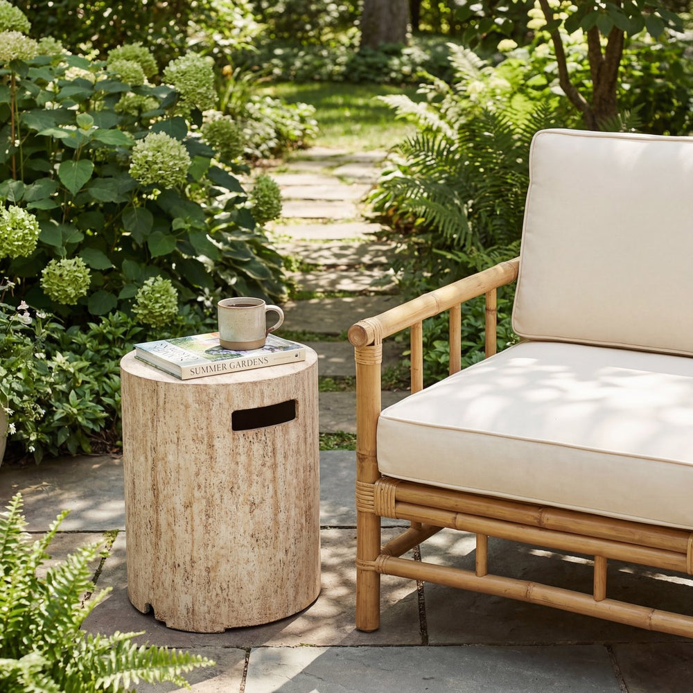 English Elm 16x20 Mgo Concrete Ribbed Outdoor Side Table with Hidden Propane Tank Storage Beige N772P293120T