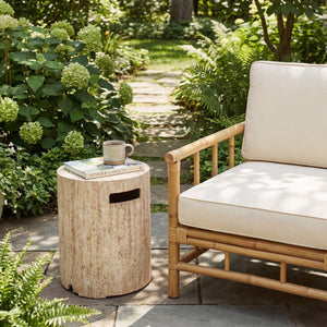 English Elm 16x20 Mgo Concrete Ribbed Outdoor Side Table with Hidden Propane Tank Storage Beige N772P293120T