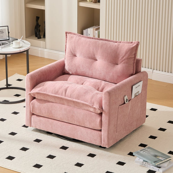 English Elm UNITED Swivel Barrel Chair with Chenille Upholstery, 360° Smooth Rotation, Padded Arm Comfort and Side Pockets for Living Room Relaxation Pink W1568P290091