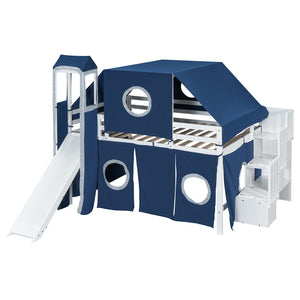 English Elm Full Size Castle Loft Bed with Tent Canopy and Tower for Kids Playroom LT000569AAC-1