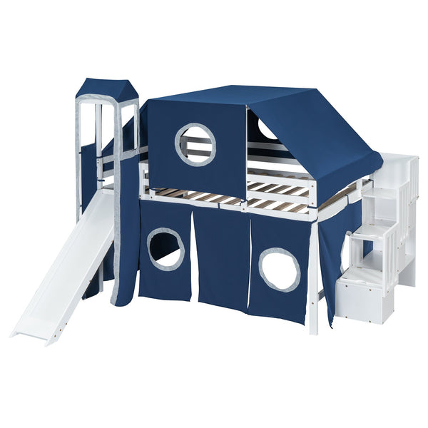 English Elm Full Size Castle Loft Bed with Tent Canopy and Tower for Kids Playroom LT000569AAC-1