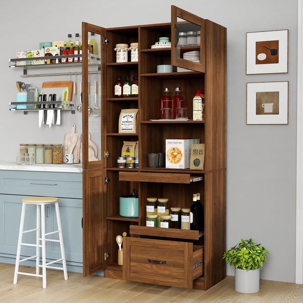 English Elm Kitchen Farmhouse Pantry Cabinet Tall Freestanding Three Door Pull Out Organizer W331S00208