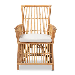 English Elm Modern Rattan Openwork Armchair with White Upholstered Cushion for Bohemian Living B2750P420343