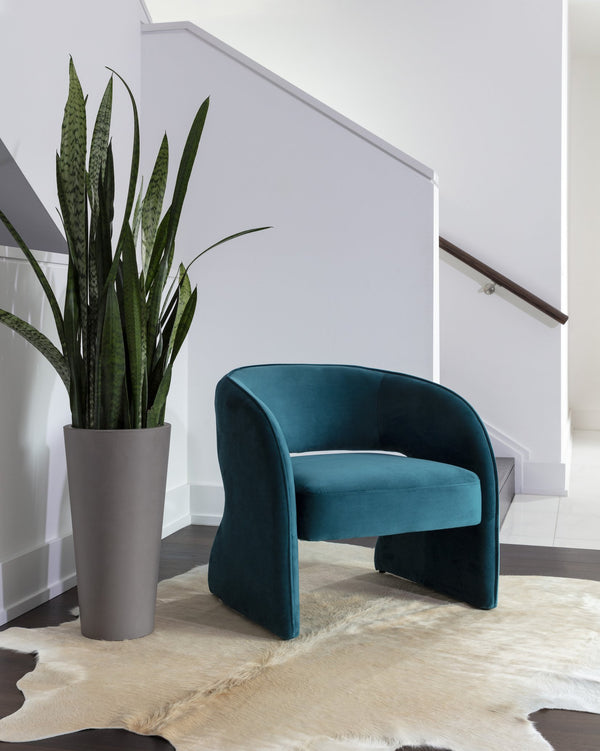 Sunpan Rosalia Contemporary Lounge Chair - Plush Curves and Defined Piping for Stylish Comfort in Any Space Timeless Teal