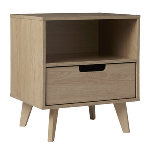 English Elm Walker Edison - Modern 1-Drawer Nightstand with Open Cubby—Sleek Mid-Century Legs, Smooth Glides, Warp-Resistant MDF Brown 23.5 L x 18.5 W x 6 H B185P168894