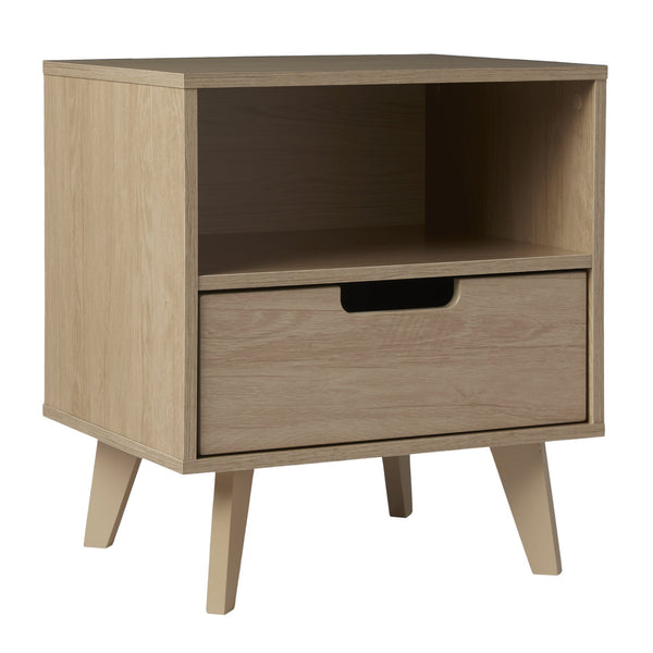 English Elm Walker Edison - Modern 1-Drawer Nightstand with Open Cubby—Sleek Mid-Century Legs, Smooth Glides, Warp-Resistant MDF Brown 23.5 L x 18.5 W x 6 H B185P168894