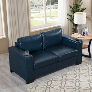 English Elm 67.7" Modern Loveseat Sofa with Cup Holders and Hidden Storage, Polyester Upholstery, Solid Wood Frame Navy Blue W1097S00200