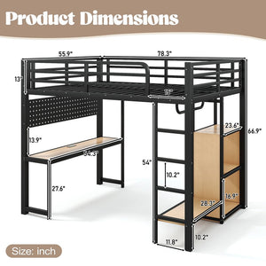 English Elm Twin Over Full Playhouse Bunk Bed with Slide Ladder Storage Shelves and Wardrobe W5305S00060
