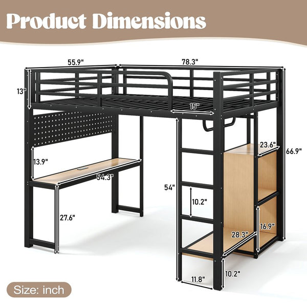 English Elm Twin Over Full Playhouse Bunk Bed with Slide Ladder Storage Shelves and Wardrobe W5305S00060