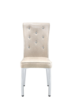English Elm A Set of 2 Crystal Button Faux Leather Dining Chairs with Embossed Croc Texture Beige,Silver W3226P344041