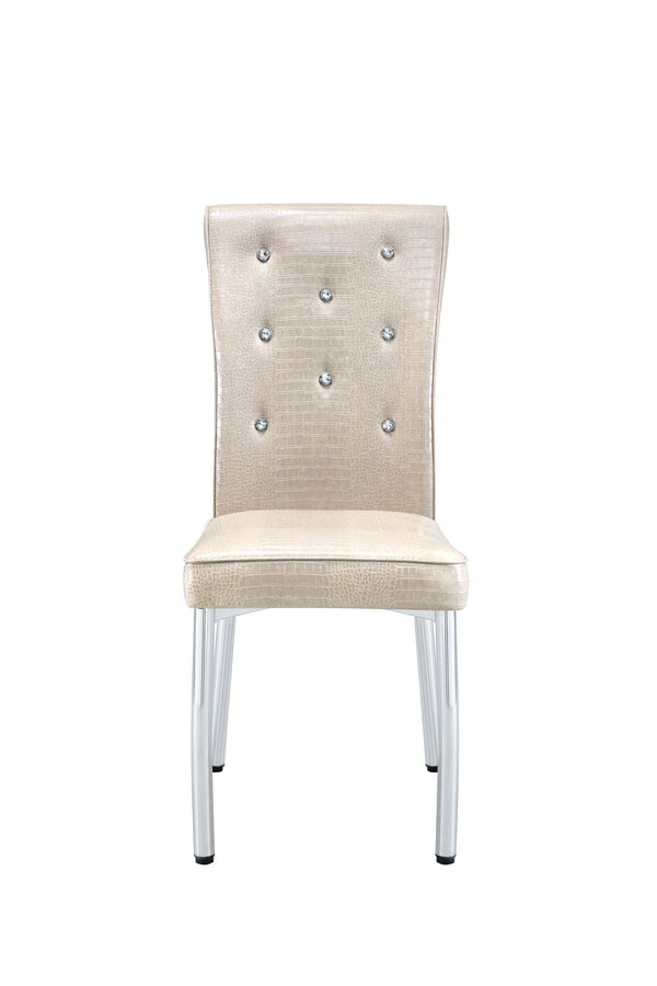 English Elm A Set of 2 Crystal Button Faux Leather Dining Chairs with Embossed Croc Texture Beige,Silver W3226P344041