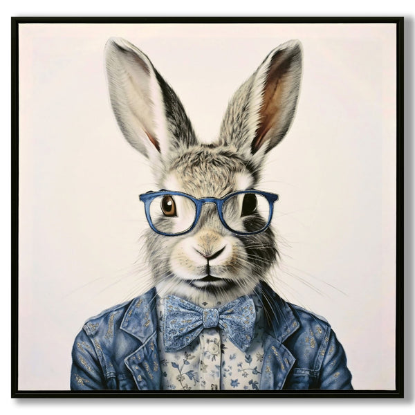 English Elm Gallery Dapper Bunny Canvas Art in Cobalt Blue Suit — Modern Stretched Wall Print for Office Decor W3374P324198