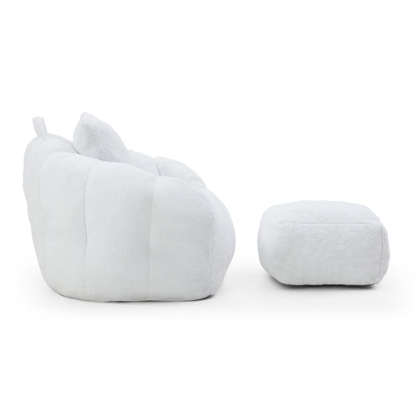 English Elm Giant Foam-Filled Bean Bag Chair with Footstool, Shell-Shaped Faux Fur Sofa for Gaming Reading уют White W2677P306793