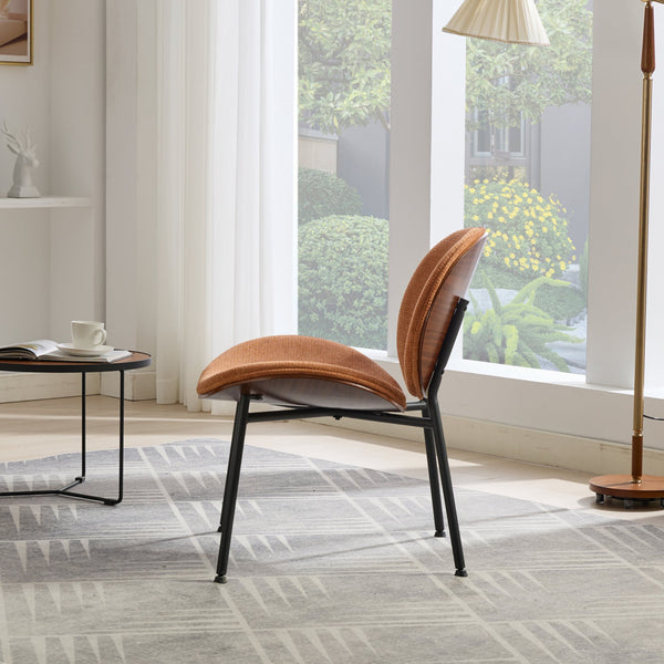 English Elm Mid-Century Shell Chair with Walnut Wood Grain Veneer, Wide Curved Seat, Durable Metal Legs, 330lb Capacity Orange W1143P214258