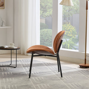English Elm Mid-Century Shell Chair with Wood Grain Veneer, Curved Wide Seat, Metal-Wood Frame Holds 330+ lbs Orange W1143P214258