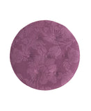 English Elm Yolanda 24" Round Upholstered Accent Ottoman, Purple Floral Sateen Jacquard With Gold Trim