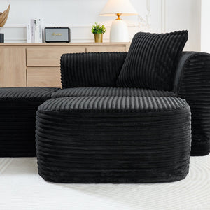 English Elm 114" Cloud Sectional Couch with L-Shape Chaise Modular Corduroy Sofa with Movable Ottoman, No Assembly Required, Plush Comfort for Living Spaces Black W1117P371650