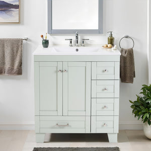 English Elm 30" Vanity with Ceramic Sink and Solid Wood Frame, Soft-Close Drawers, Compact Coastal Style, Durable Construction Blue+Grey W2896P344074