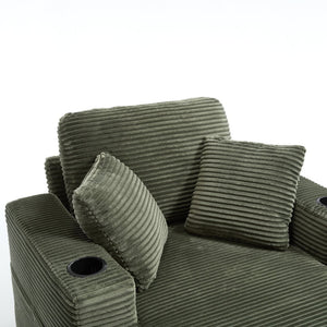English Elm [New]Corduroy Upholstered Chaise Lounge Sofa with Detachable Cushions, Deep Seat, Cup Holders Green W2120P322754