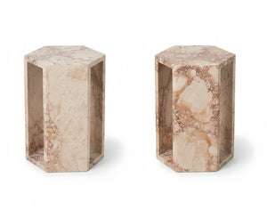 English Elm Genuine Solid Marble Hexagonal Pedestal End Table Polished Stone for Modern Living Pink W1696P407998