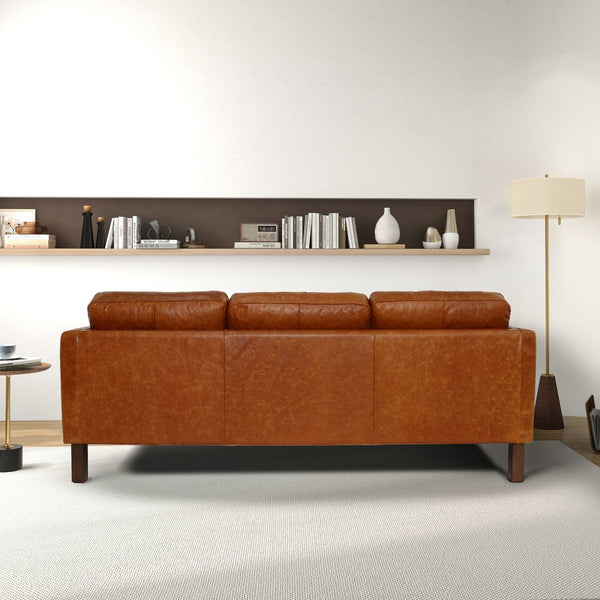 English Elm Elliot Full Grain Leather Reclining Sofa Solid Wood Frame Cognac Living Room Seating B183P255282