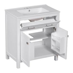 English Elm 30-inch Modern Bathroom Vanity with Ceramic Sink, Gold Accents, Solid Wood Frame, Soft-Close Doors and Ample Storage White WF324045AAK